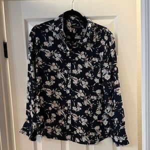 Banana Republic Navy and White Floral Men's Shirt